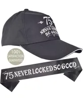 Meant2tobe 75th Birthday Gifts for Men, 75th Birthday Hat and Sash Men, 75 Never Looked So Good Baseball Cap and Sash, 75th Birthday Party Supplies, 7