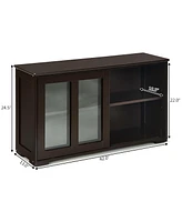 Storage Cabinet Sideboard Buffet Cupboard Glass Sliding Door