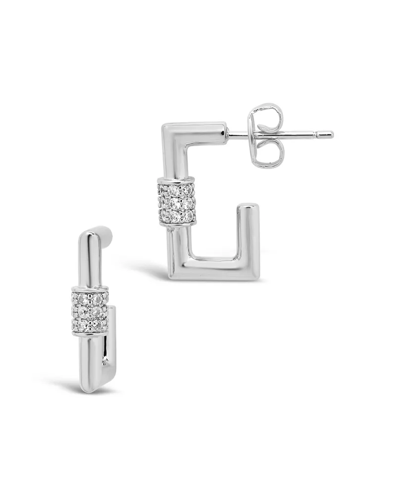 Sterling Forever Square Cubic Zirconia Carabiner Clip Huggie Hoop Earrings