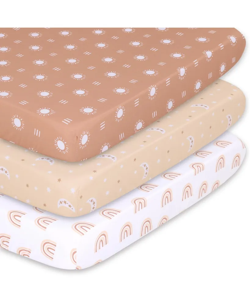 The Peanutshell Pack n Play, Mini Crib, Portable Crib or Fitted Playard Sheets for Baby Girl or Boy, 3 Pack Set, Clay, Rust, and White Boho