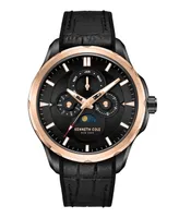 Kenneth Cole New York Men's Multifunction Dress Sport Black Genuine Leather Silicone Watch 42mm