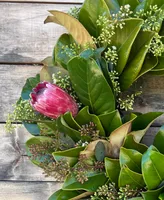 GreenishBlu Fresh Real Magnolia and Pink Ice Protea Flower Spring Wreath