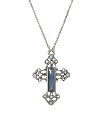 Symbols of Faith Glass Blue Cross Necklace