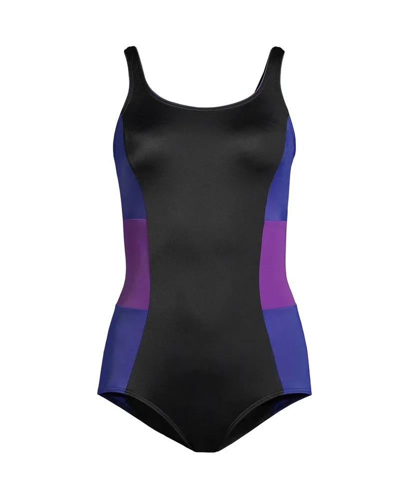 Lands' End Women's Chlorine Resistant Scoop Neck Soft Cup Tugless Sporty  One Piece Swimsuit 