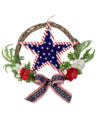 Americana Star and Mixed Floral Patriotic Wreath 24" Unlit