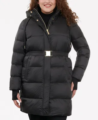 Michael Kors Women's Plus Hooded Belted Puffer Coat