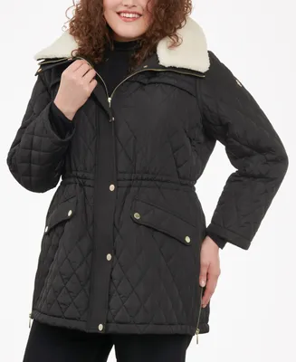 Michael Michael Kors Women's Plus Size Faux-Fur-Collar Quilted Coat