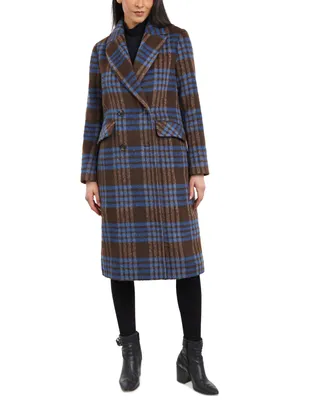 BCBGeneration Women's Double-Breasted Notch-Collar Plaid Coat