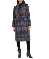 BCBGeneration Women's Double-Breasted Notch-Collar Plaid Coat