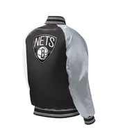 Big Boys and Girls Starter Black Brooklyn Nets Raglan Full-Snap Varsity Jacket