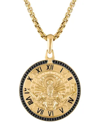 Bulova Men's Chronos God of Time Black Diamond (1/4 ct. t.w.) Pendant Necklace in 14k Gold-Plated Sterling Silver, 24" + 2" extender