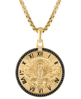 Bulova Men's Chronos God of Time Black Diamond (1/4 ct. t.w.) Pendant Necklace in 14k Gold-Plated Sterling Silver, 24" + 2" extender