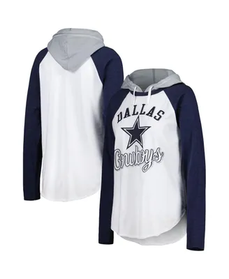 Women's G-iii 4Her by Carl Banks White Dallas Cowboys Mvp Raglan Hoodie Long Sleeve T-shirt