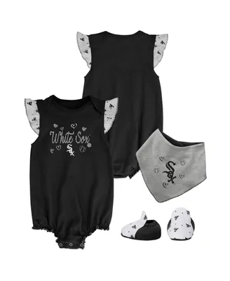 Girls Newborn and Infant Black Chicago White Sox 3-Piece Home Plate Bodysuit, Bib and Booties Set