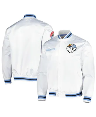 Men's Mitchell & Ness White Sporting Kansas City Full-Snap Satin Jacket