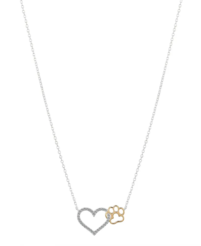 Unwritten Two-Tone Crystal Heart and Paw Pendant Necklace - Gold Two
