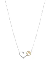 Unwritten Two-Tone Crystal Heart and Paw Pendant Necklace - Gold Two