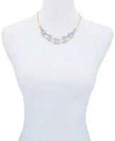 T Tahari Gold-Tone Blue and Clear Glass Stone Statement Chain Necklace