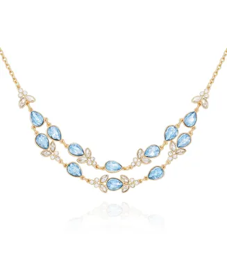 T Tahari Gold-Tone Blue and Clear Glass Stone Statement Chain Necklace