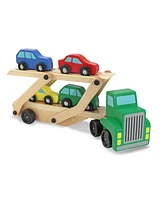 Melissa & Doug Car Carrier Truck and Cars Wooden Toy Set With 1 Truck and 4 Cars