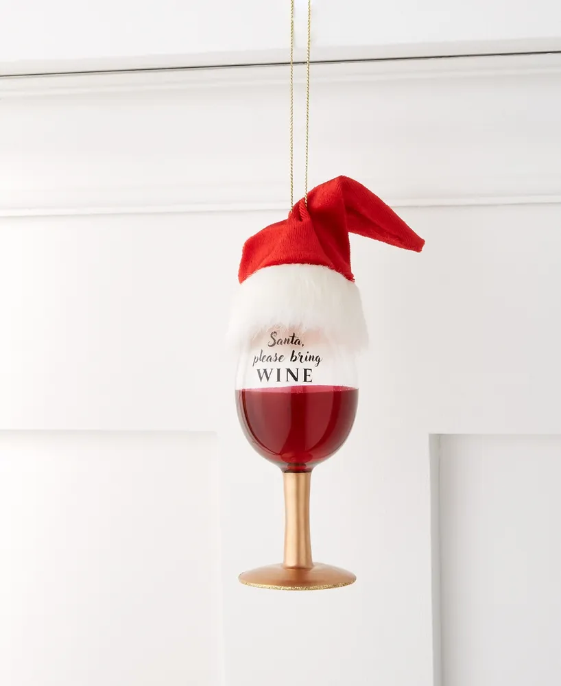 Holiday Lane Foodie Wine and Spirits Red Wine Glass with Santa Hat Ornament, Created for Macy's