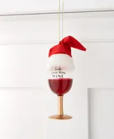 Holiday Lane Foodie Collection Red Wine Glass with Santa Hat Ornament, Created for Macy's