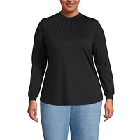 Lands' End Plus Jersey Long Sleeve Gathered Mock Neck Tee