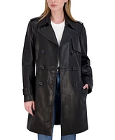 Tahari Women's Natalie Belted Leather Trench Coat