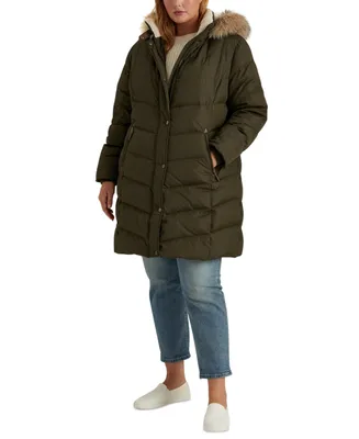 Lauren Ralph Lauren Women's Plus Size Faux-Fur-Trim Hooded Puffer Coat