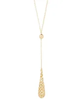 Italian Gold Lattice Teardrop 18" Lariat Necklace in 10k Gold