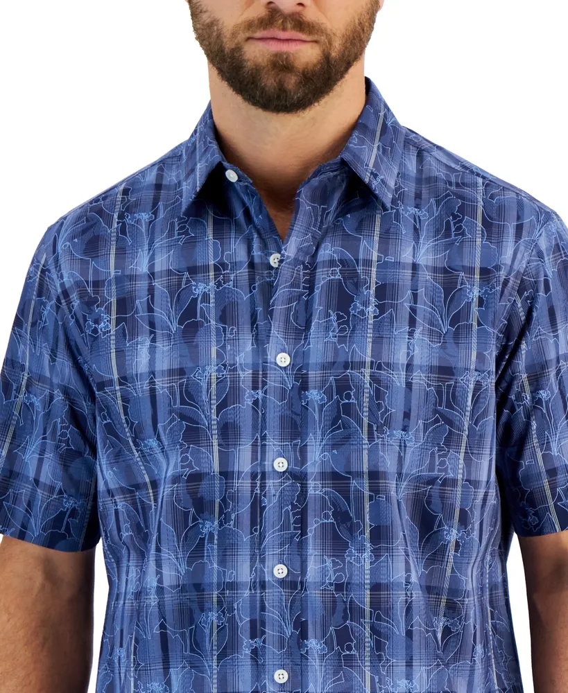 Club Room Men's Elevated Dahlia Floral Short Sleeve Woven Refined Shirt, Created for Macy's