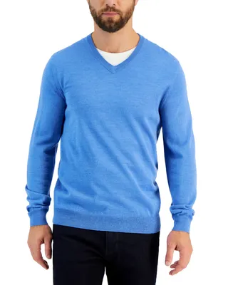 Club Room Men's Solid V-Neck Merino Wool Blend Sweater, Created for Macy's