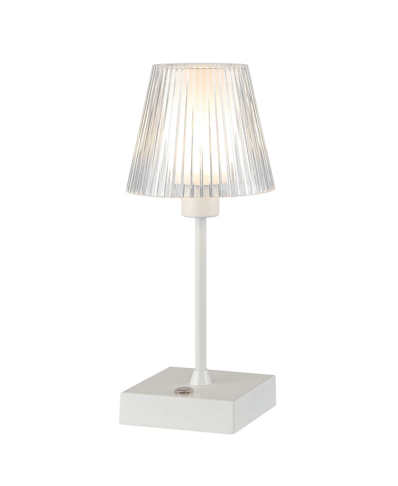 Oscar 12.5" Modern Industrial Rechargeable, Cordless Iron, Acrylic Integrated Led Table Lamp with Ribbed Shade