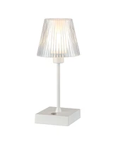 Oscar 12.5" Modern Industrial Rechargeable, Cordless Iron, Acrylic Integrated Led Table Lamp with Ribbed Shade