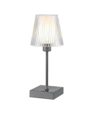 Oscar 12.5" Modern Industrial Rechargeable, Cordless Iron, Acrylic Integrated Led Table Lamp with Ribbed Shade