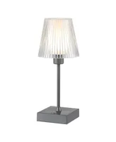 Oscar 12.5" Modern Industrial Rechargeable, Cordless Iron, Acrylic Integrated Led Table Lamp with Ribbed Shade