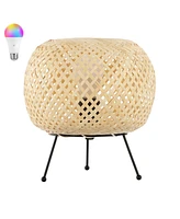 Palma 10.75" Bohemian Rustic Iron, Rattan Led Mini Table Lamp with Smart Bulb