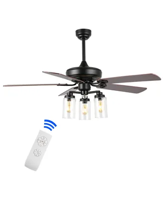 Lucas 52" 3-Light Rustic Industrial Iron, Wood, Seeded Glass Mobile-App, Remote-Controlled Led Ceiling Fan