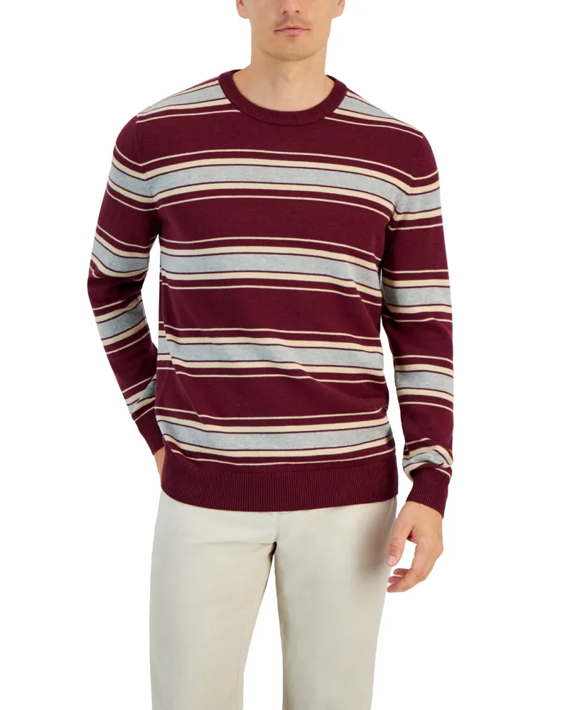 Club Room Men's Elevated Striped Long Sleeve Crewneck Sweater