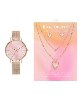 Jessica Carlyle Women's Analog, Three-Hand Quartz Shiny Rose Gold-Tone Metal Bracelet Watch 34mm Gift Set