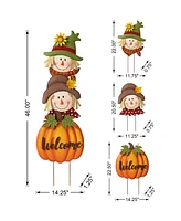 Glitzhome 46" H Fall Metal Stacked Scarecrow And Pumpkin Yard Stake