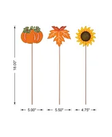 Glitzhome 18" H Fall Metal Pumpkin, Leave Sunflower Yard Stake, Set of 6