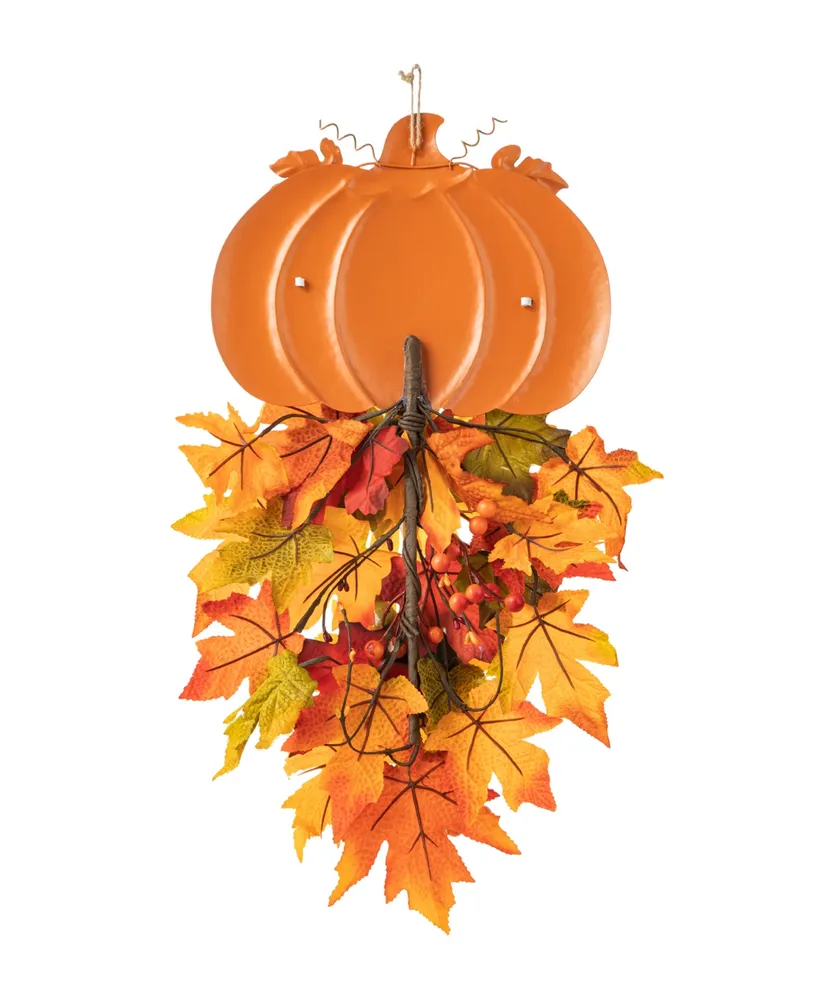 Glitzhome 22.5" H Fall Metal Pumpkin Sunflower Swag Wall Decor