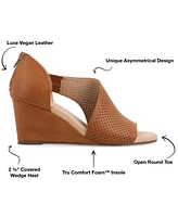 Journee Collection Women's Aretha Perforated Peep Toe Wedge Sandals