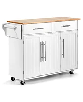 Costway Kitchen Island Trolley Cart Wood Brown Top Rolling Storage Cabinet