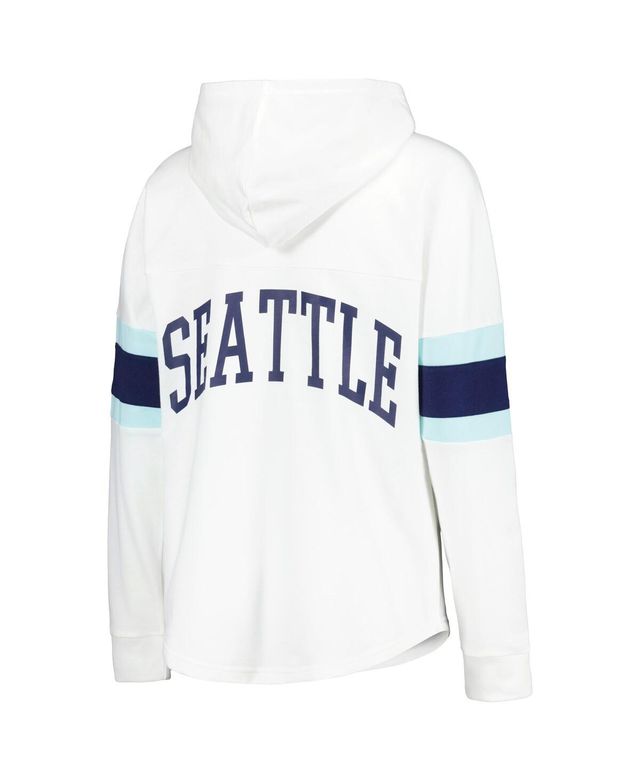 Women's G-iii 4Her by Carl Banks White Seattle Kraken Game Plan Lace-Up Long Sleeve Hoodie T-shirt