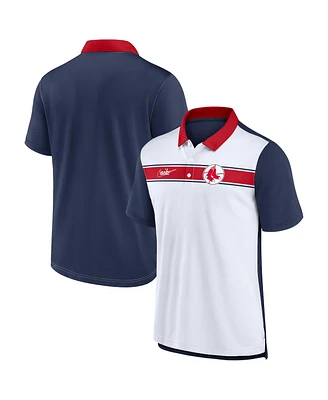 Men's Nike White, Navy Boston Red Sox Rewind Stripe Polo Shirt