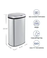 15.85 Gal./60 Liter Stainless Steel Oval Motion Sensor Trash Can for Kitchen