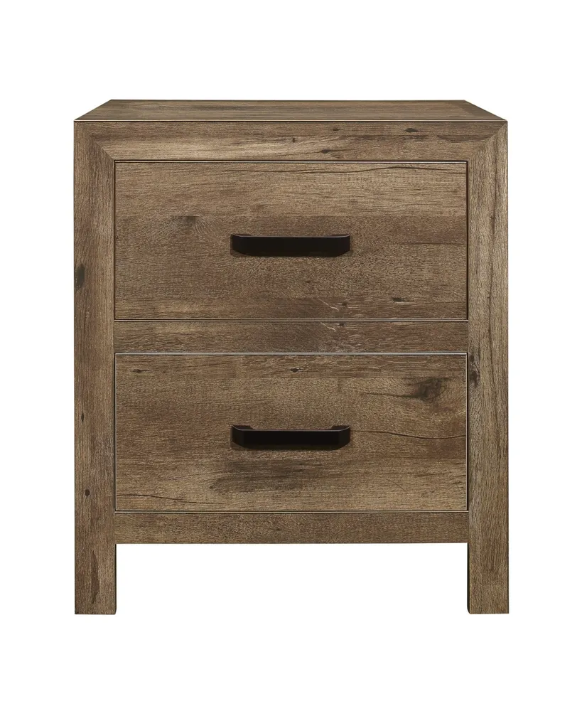 Simplie Fun Bedroom Wooden Nightstand 1 Piece Weathered Pine Finish 2X Drawers Transitional Style Furniture