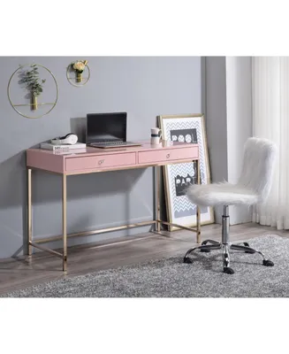 Simplie Fun Ottey Writing Desk, Pink High Gloss & Gold Finish